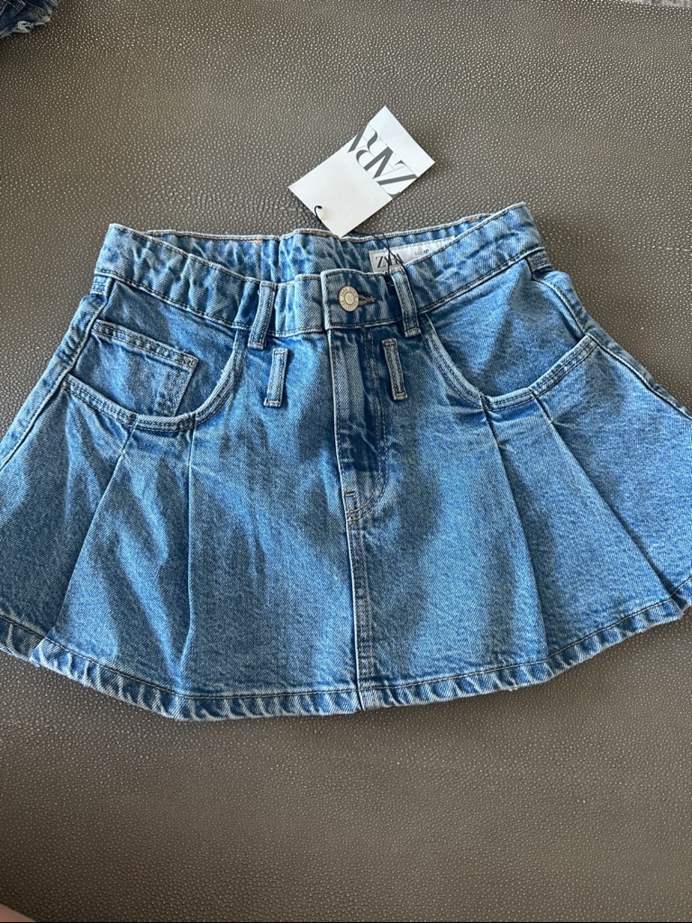Zara Light Blue Denim Pleated Skirt